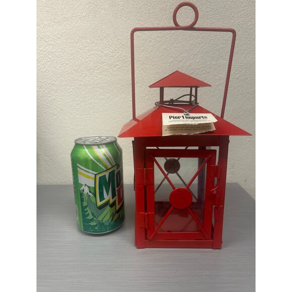 Pier 1 Imports Red Glass Metal Hanging Free Standing Small Lantern - Picture 9 of 11